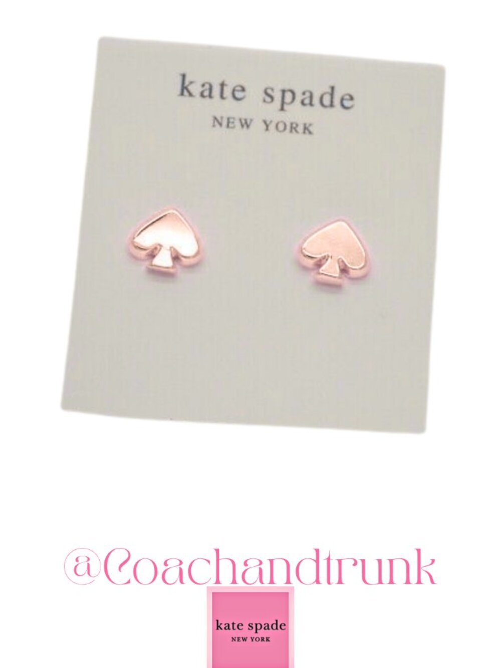 KATE SPADE Signature Spade Rose Gold Stud Earrings KS Pink Dust Bag Included